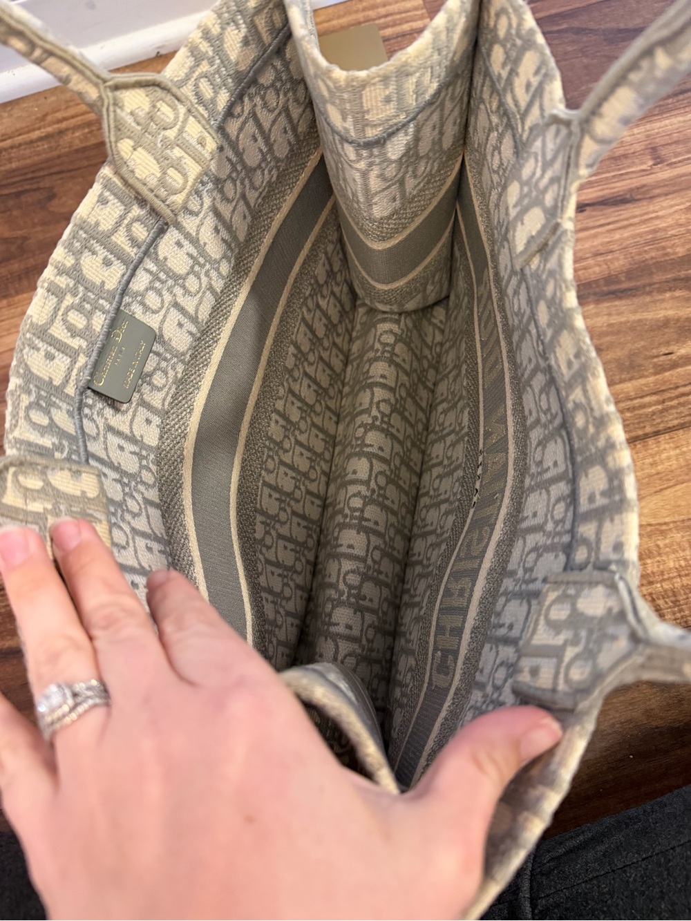 Dior Cream and Gray Logo Canvas Book Tote - Picture 7 of 11